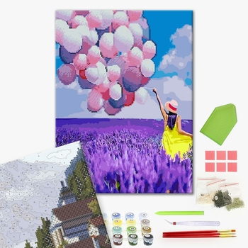 Комбінована алмазна мозаїка - Кульки в лавандовому полі