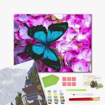 Комбінована алмазна мозаїка - Метелик на квітах