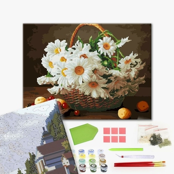 Комбінована алмазна мозаїка - Ромашки і вишні