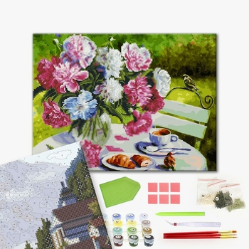Комбінована алмазна мозаїка - Сніданок в саду