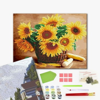 Комбінована алмазна мозаїка - Соняшники в корзині
