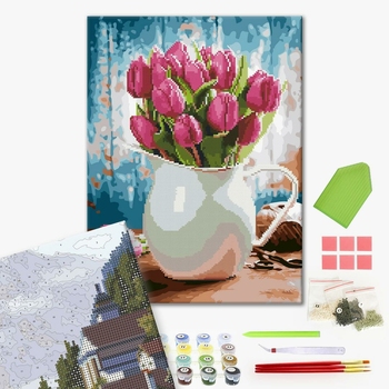 Комбінована алмазна мозаїка - Тюльпани для коханої