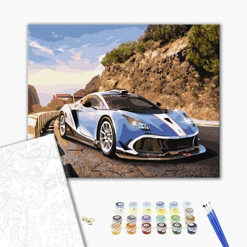 Картина по номерам Кораблі, автомобілі та літаки - Спорткар в горах