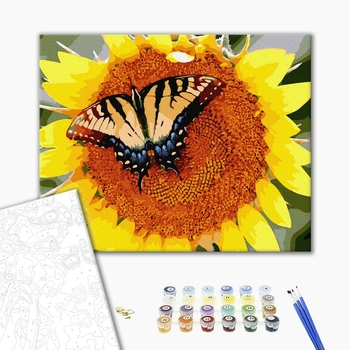Картина по номерам Квіти - Метелик на соняшнику