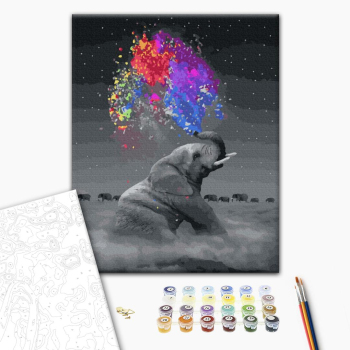 Картина по номерам Тварини, птахи та риби - Слон з яскравими фарбами