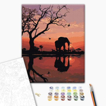 Картина по номерам Для початківців - Постать слона на заході