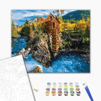 Картина по номерам Пейзажі - Будиночок на гірських скелях