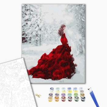 Картина по номерам Люди на картинах - Дівчина-троянда в зимовому лісі