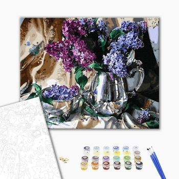 Картина по номерам Квіти - Бузок в срібній вазі