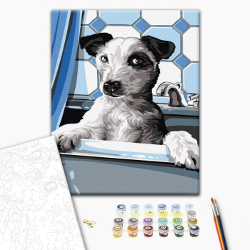 Картина по номерам Тварини, птахи та риби - Собачка на купанні