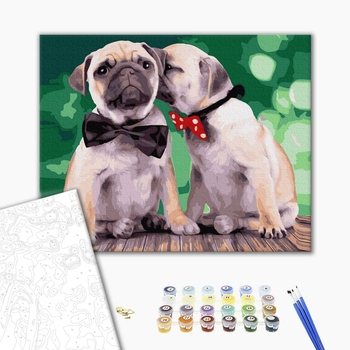 Картина по номерам Тварини, птахи та риби - Мопсики в метеликах