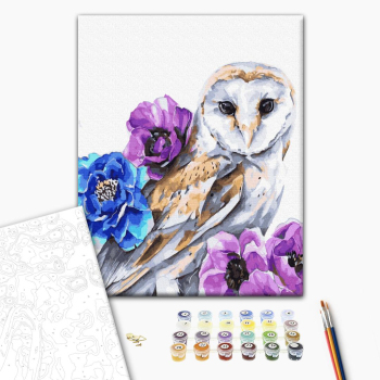 Картина по номерам Тварини, птахи та риби - Совушка в квітах