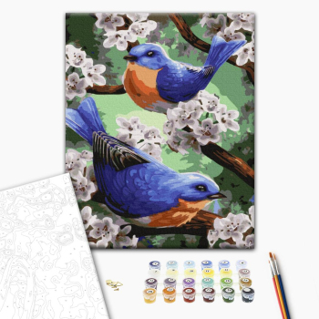 Картина по номерам Тварини, птахи та риби - Синички в першоцвіті