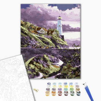 Картина по номерам Пейзажі - Маяк в фіолетовому сяйві