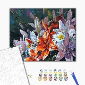 Картина по номерам Квіти - Букет із кольорових лілій