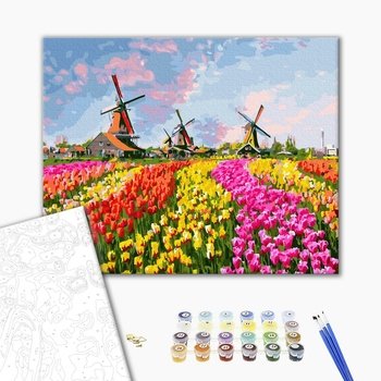 Картина по номерам Пейзажі - Млини в тюльпановому полі