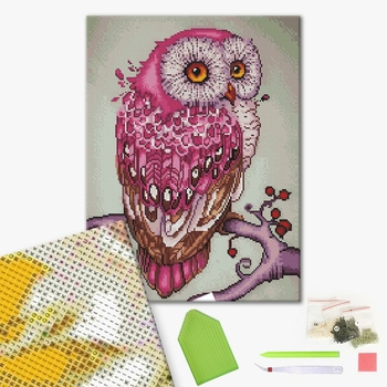 Алмазна мозаїка 40х50 - Рожева сова