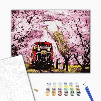 Картина по номерам Пейзажі - Поїзд в весну