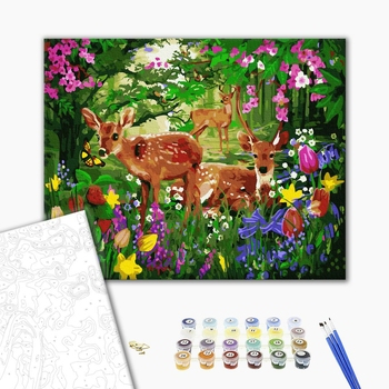 Картина по номерам Тварини, птахи та риби - Олені в квітучому лісі