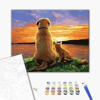 Картина по номерам Тварини, птахи та риби - Друзі на заході сонця