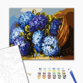 Картина по номерам Квіти - Сині квіти в корзинці