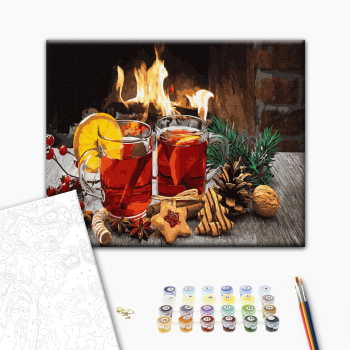 Картина по номерам Затишок, зима, Новий рік, Різдво - Різдвяний глінтвейн