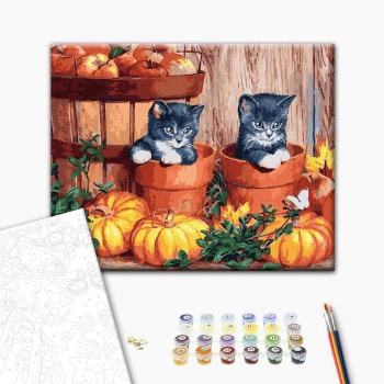 Картина по номерам Тварини, птахи та риби - Котики в гарбузах