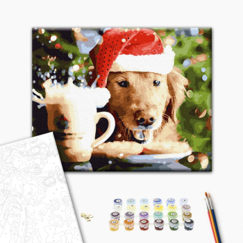 Картина по номерам Затишок, зима, Новий рік, Різдво - Новорічний собачка