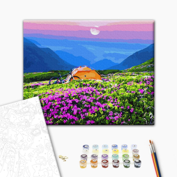 Картина по номерам Пейзажі - Намет в живописних горах