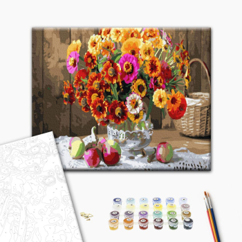 Картина по номерам Квіти - Натюрморт з кольоровими циніями