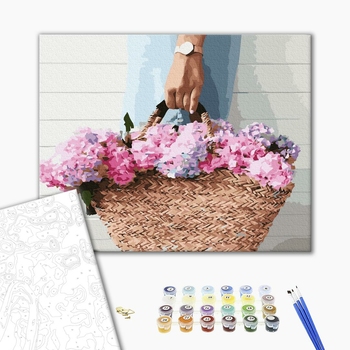 Картина по номерам Квіти - Корзинка з гортензіями