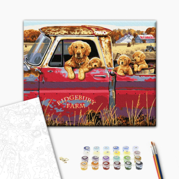Картина по номерам Тварини, птахи та риби - Собача сімейка в авто