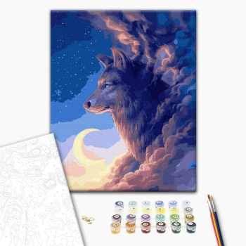 Картина по номерам Тварини, птахи та риби - Вовк в хмарах