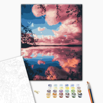 Картина по номерам Пейзажі - Рожеві хмари над озером