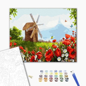 Картина по номерам Українські міста та ландшафти - Мельниця в маковому полі