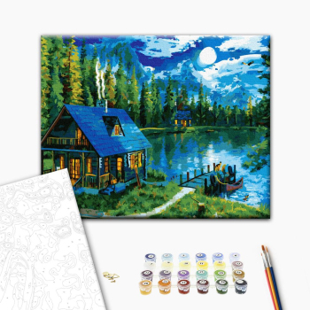 Картина по номерам Пейзажі - Казкова хатинка біля озера