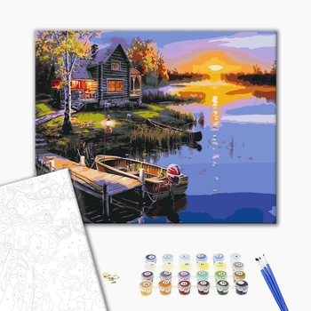 Картина по номерам Пейзажі - Будинок біля озера