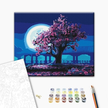 Картина по номерам Пейзажі - Сакура в місячному сяйві