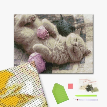 Алмазна мозаїка 40х50 - Котик в клубочку