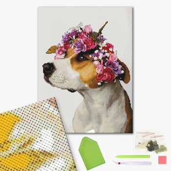 Алмазна мозаїка 40х50 - Собачка в віночку