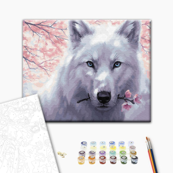 Картина по номерам Тварини, птахи та риби - Вовк з квітами