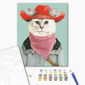 Картина по номерам Тварини, птахи та риби - Кіт-ковбой