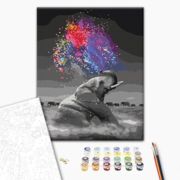 Картина по номерам Тварини, птахи та риби - Слон з яскравими фарбами