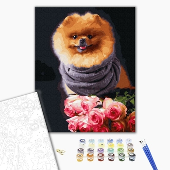 Картина по номерам Тварини, птахи та риби - Собачка в квітах