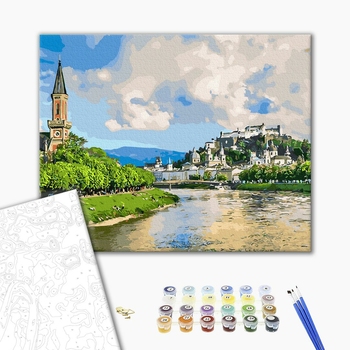 Картина по номерам Пейзажі - Містечко біля ріки