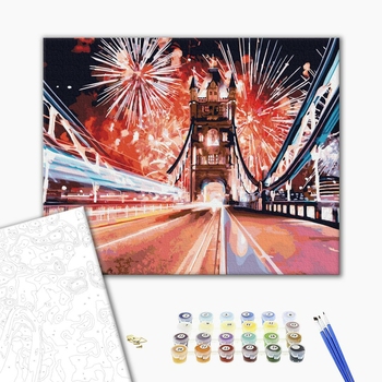 Картина по номерам Города - Феєрверки над мостом