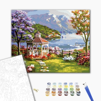 Картина по номерам Пейзажі - Альтанка біля гірського озера