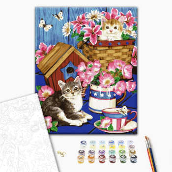 Картина по номерам Тварини, птахи та риби - Котенята в квітах