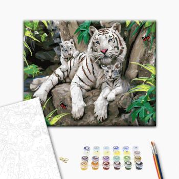 Картина по номерам Тварини, птахи та риби - Сім'я білих тигрів