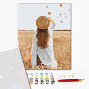 Картина по номерам Преміум картини - Мандрівниця в житньому полі